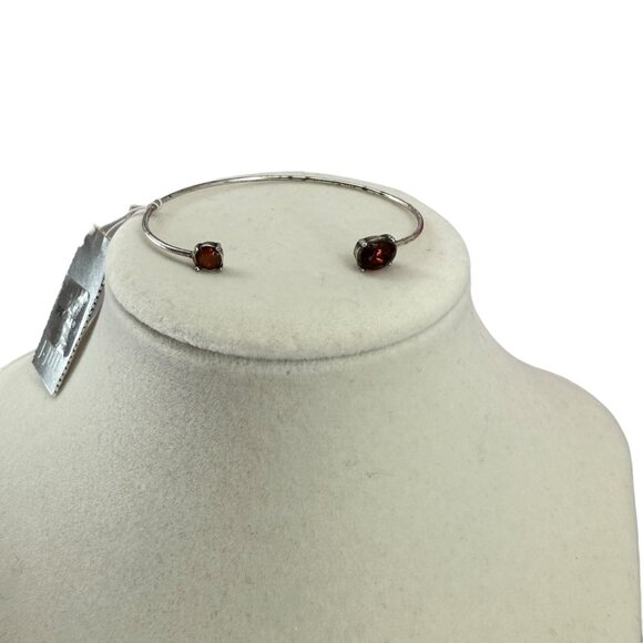 J. Jill Bracelet Silver Tone Open Thin Bangle Cuff Red Double Stones Minimalist - Picture 4 of 13
